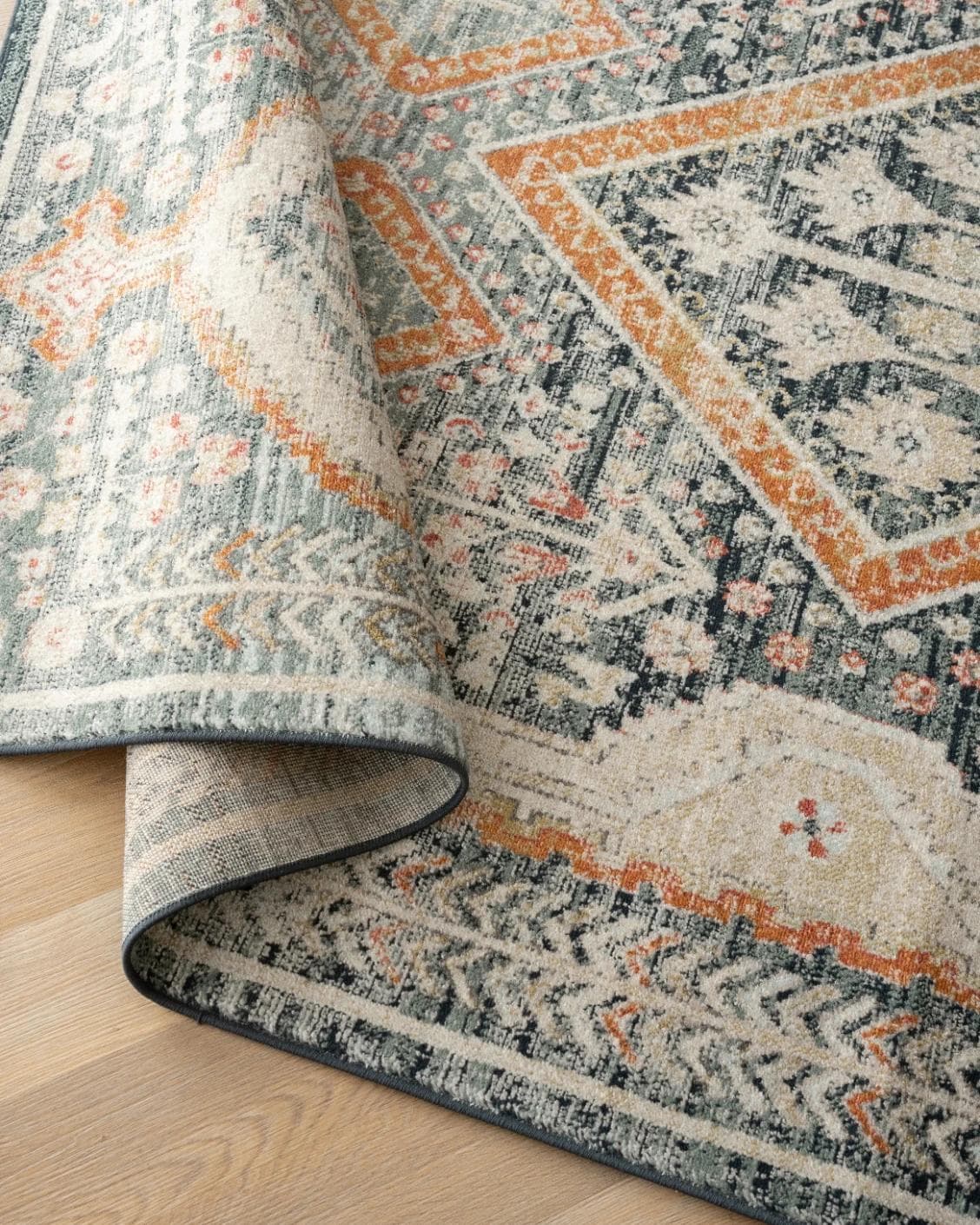 Julian Navy Runners carpet in beige, blue and multicolour, shown in a product close-up as image 10