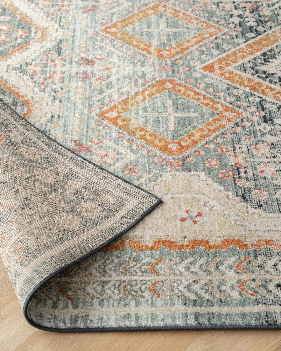 Julian Navy Runners carpet in beige, blue and multicolour, shown in a product close-up as image 9