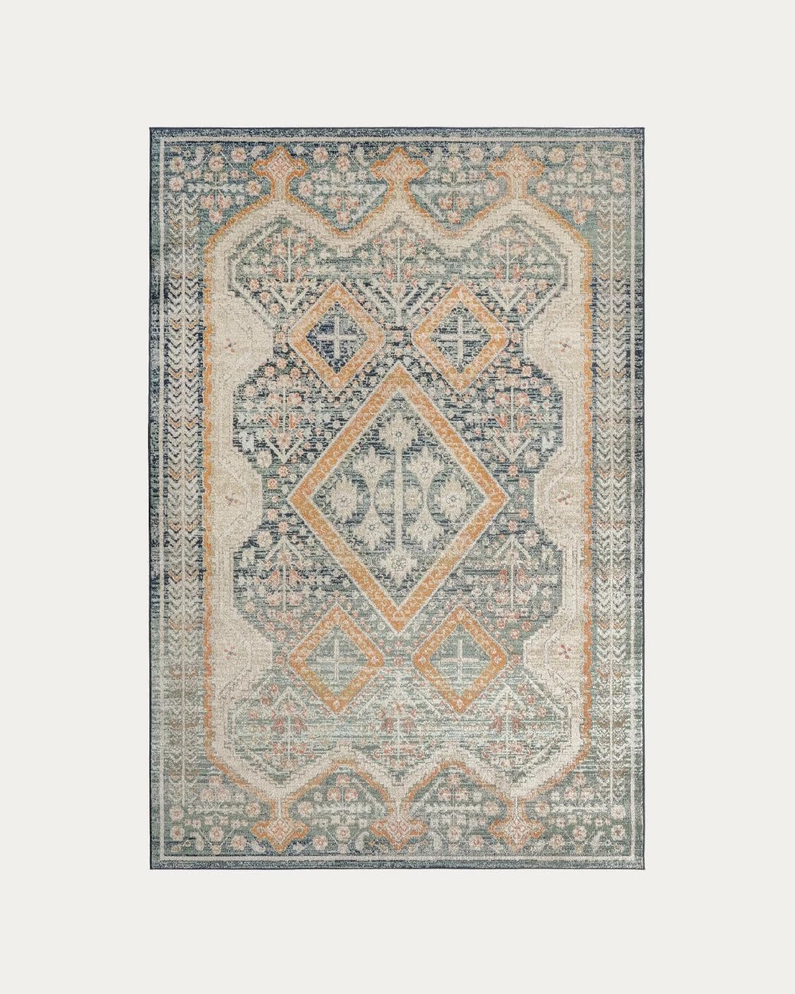 Julian Navy carpets in beige, blue and multicolour, shown in a product top view as image 1