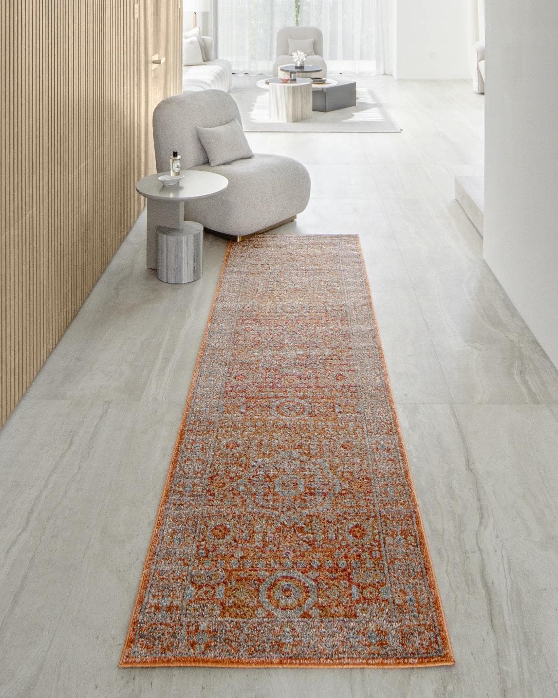 Julian Rust Runners carpet in orange, shown in a lifestyle front view
