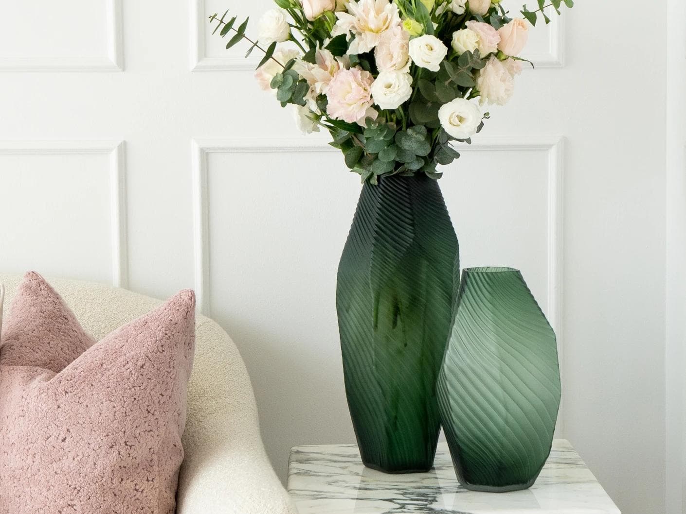 Keira Bundle vases in green, shown in a lifestyle front view as image 2