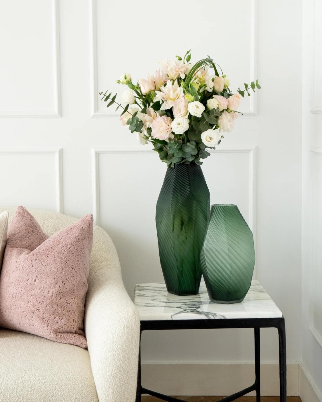 Keira Bundle vases in green, shown in a lifestyle front view as image 2