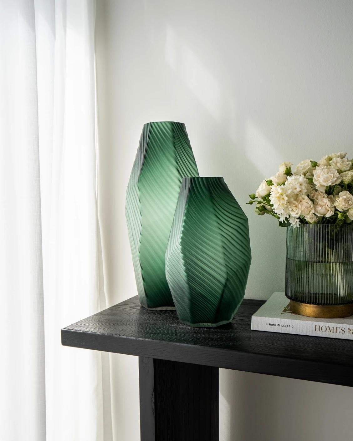 Keira Bundle vases in green, shown in a lifestyle right view as image 7