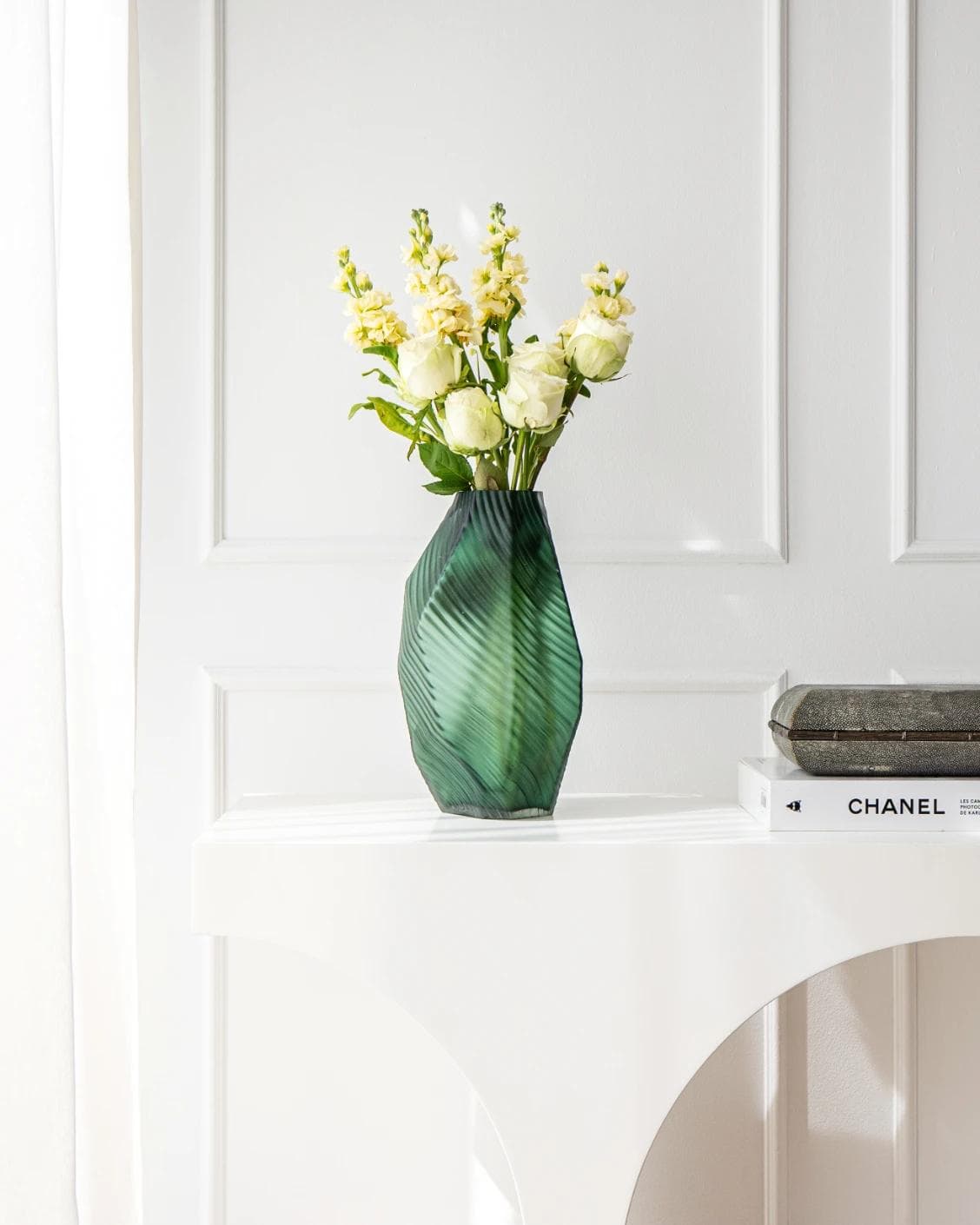 Keira Storms II vases in green, shown in a lifestyle front view as image 4