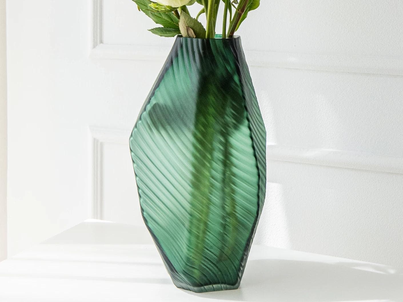 Keira Storms II vases in green, shown in a lifestyle right view as image 2