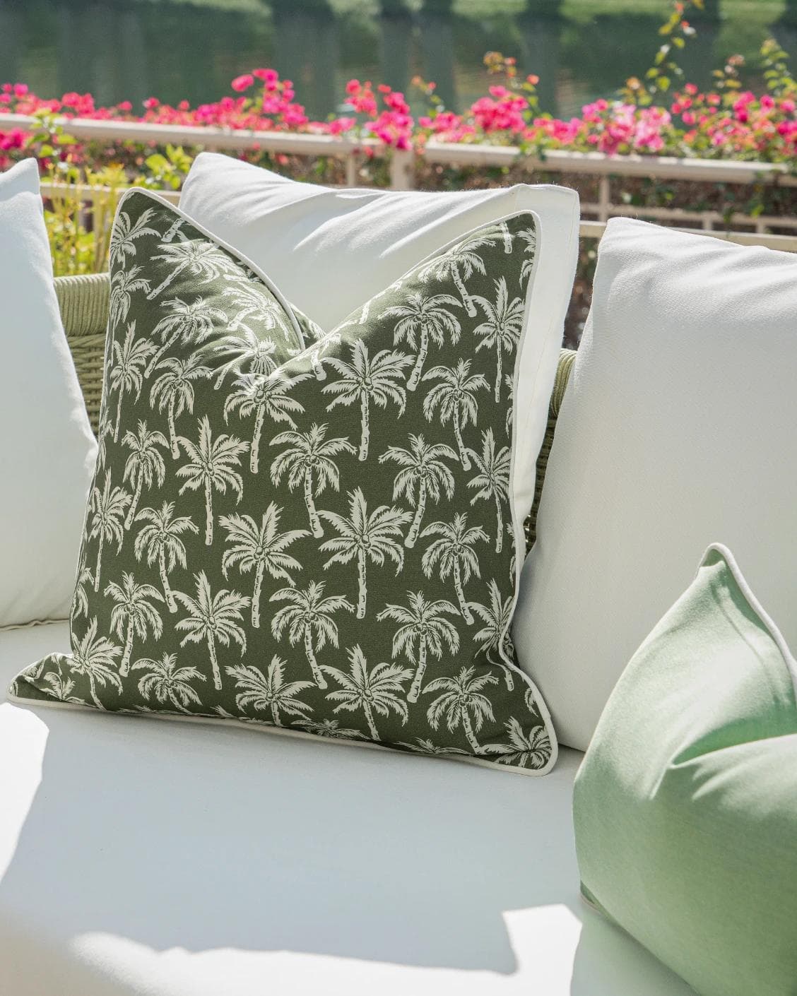 Keyla Bundle cushion in green and ivory, shown in a lifestyle right view as image 7