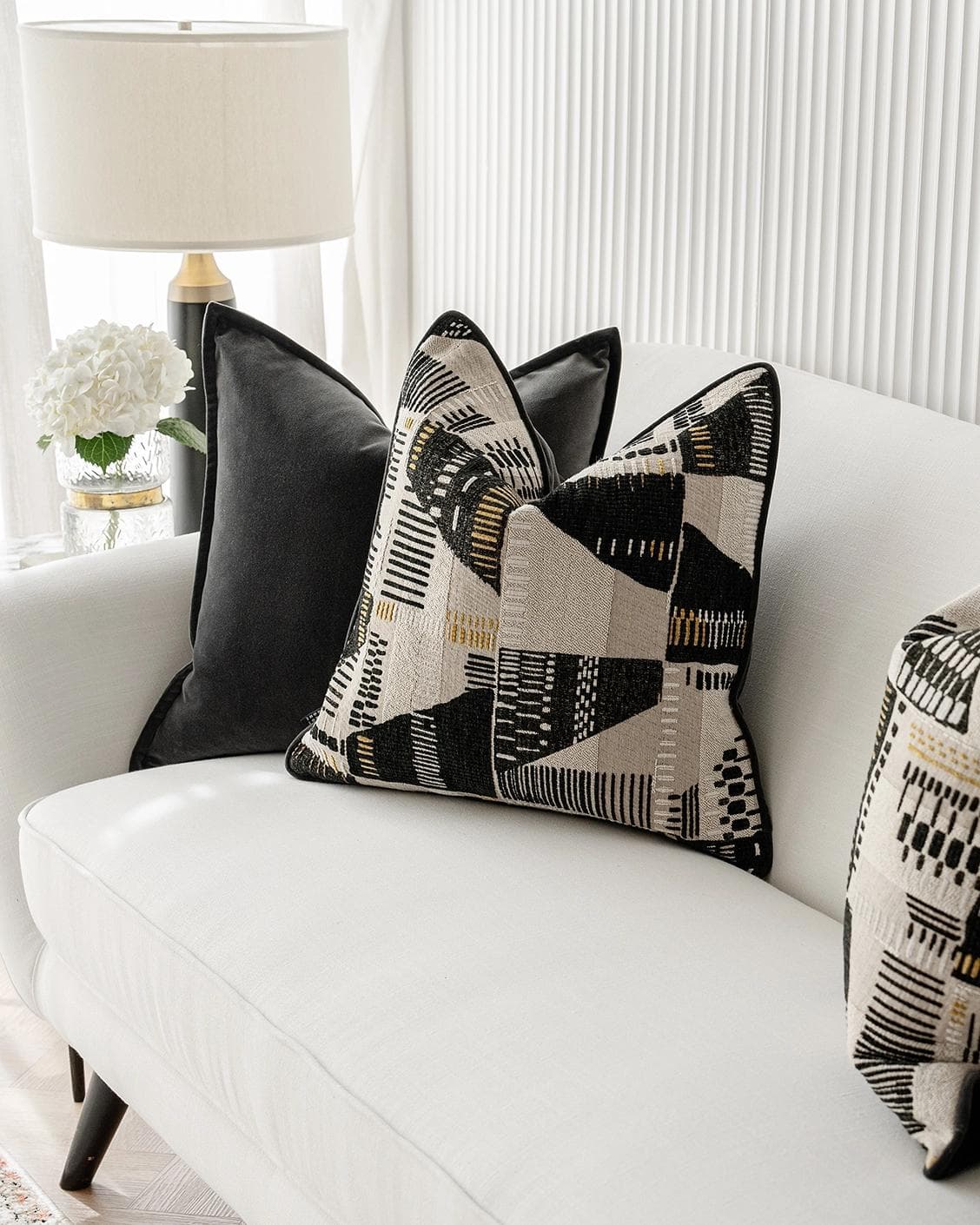 Krishna Bundle cushion in black, grey and beige, shown in a product right view as image 7