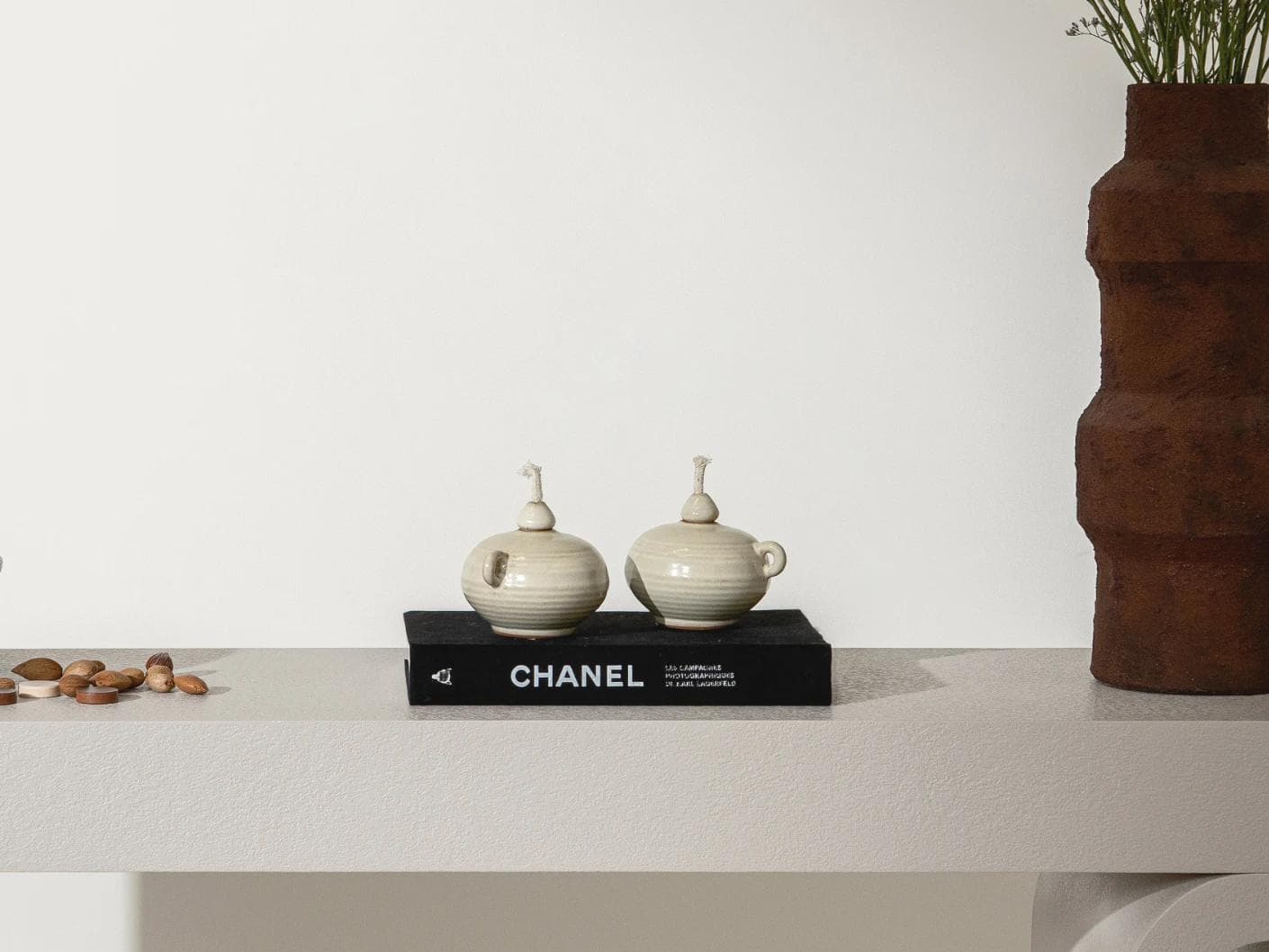 Layal Terra Bundle candle holders in soft ivory and ivory, shown in a lifestyle front view as image 4