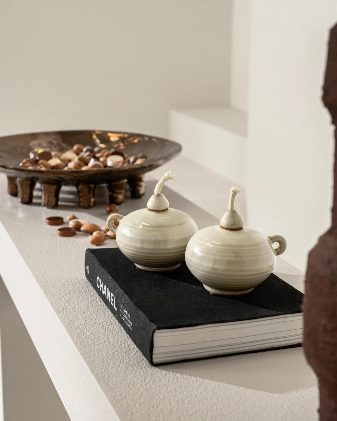 Layal Terra Bundle candle holders in soft ivory and ivory, shown in a lifestyle right view as image 2