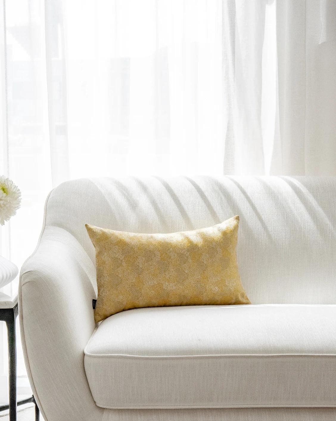 Leah Klimt cushion in yellow, shown in a lifestyle front view as image 4