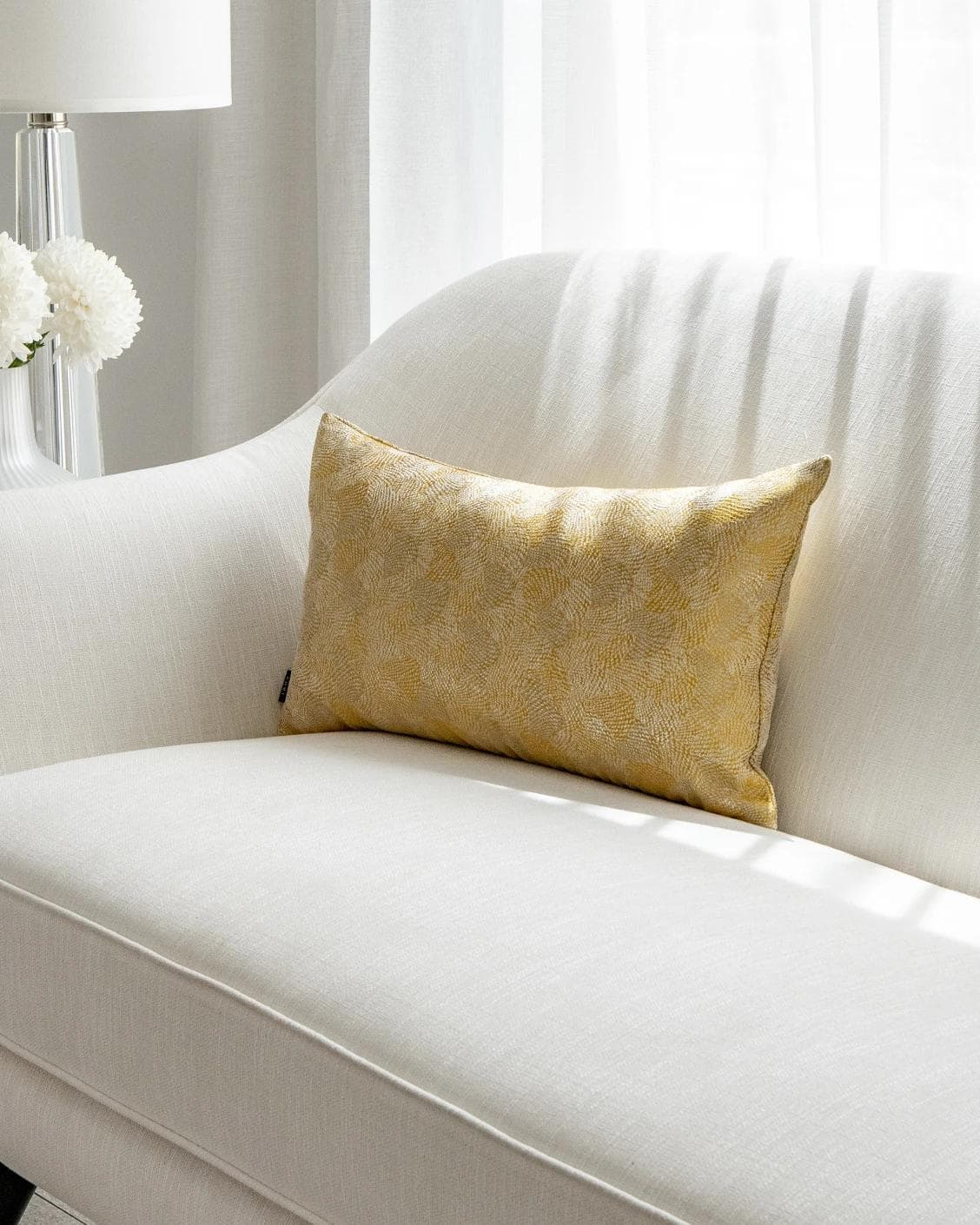 Leah Klimt cushion in yellow, shown in a lifestyle front view as image 2