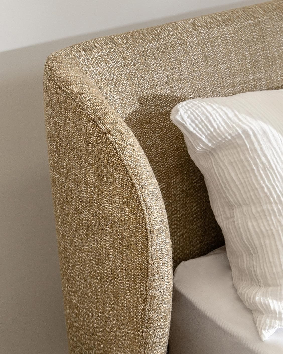 Livia Ochre Brown bed frame in ochre brown, shown in a lifestyle close-up top view as image 4