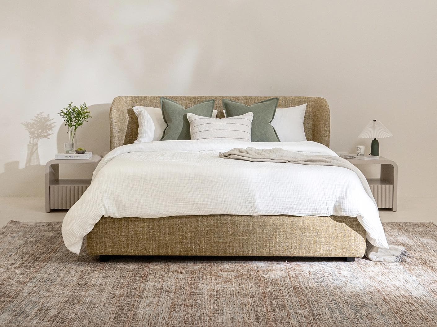 Livia Ochre Brown bed frame in ochre brown, shown in a lifestyle front view as image 3