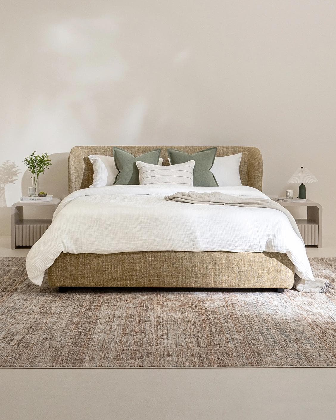 Livia Ochre Brown bed frame in ochre brown, shown in a lifestyle front view as image 2