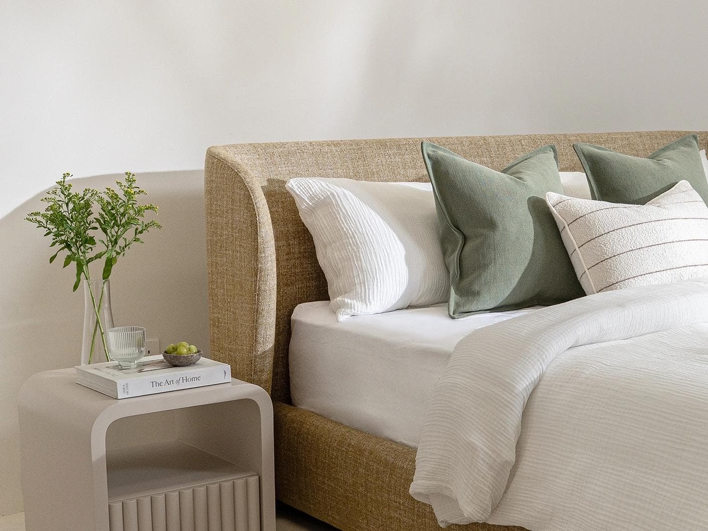 Livia Ochre Brown bed frame in ochre brown, shown in a lifestyle left view as image 2