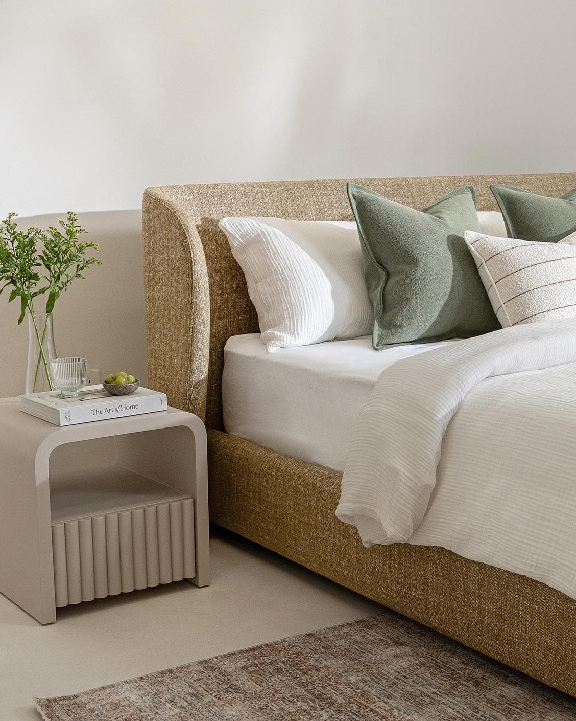 Livia Ochre Brown bed frame in ochre brown, shown in a lifestyle left view as image 5