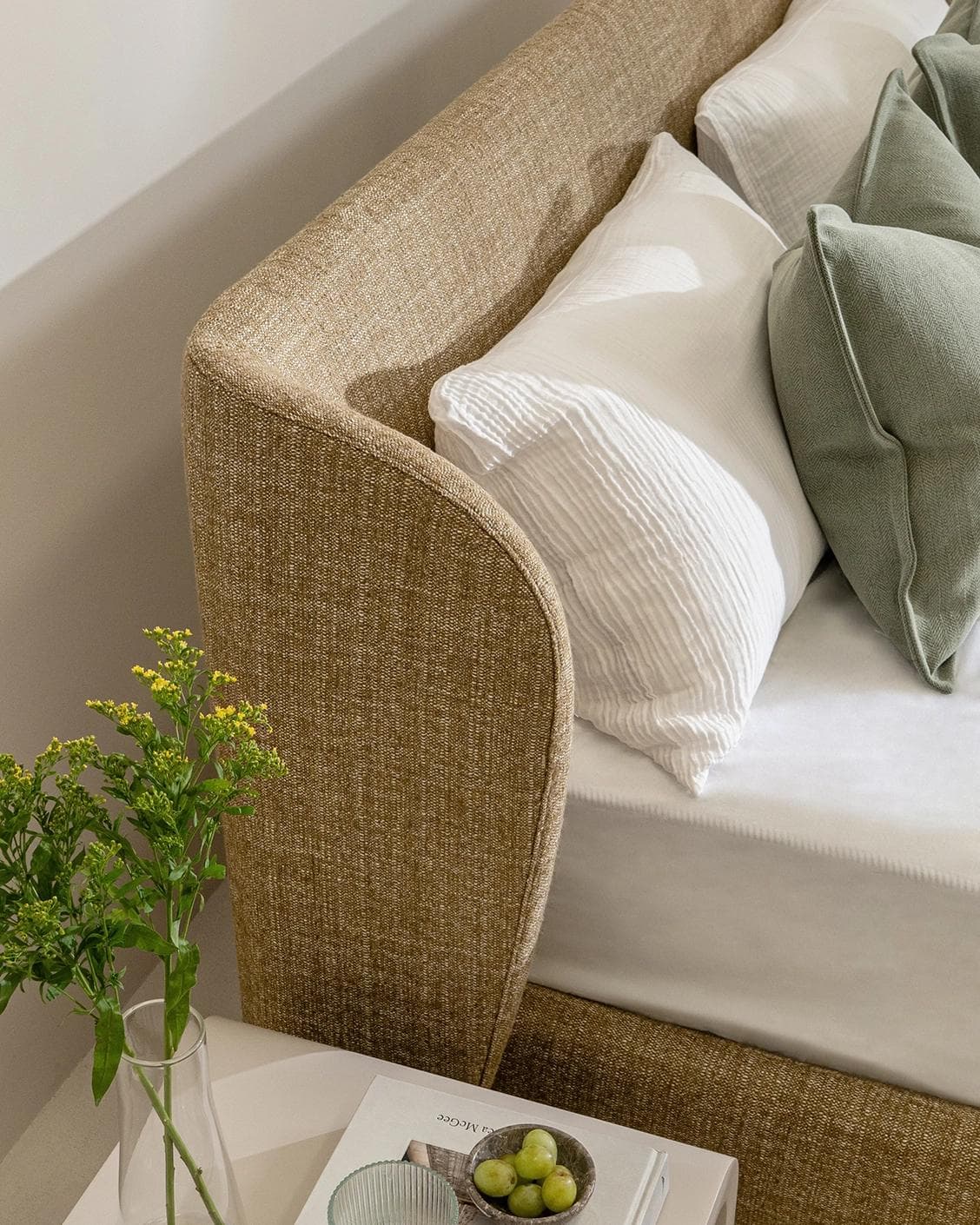 Livia Ochre Brown bed frame in ochre brown, shown in a lifestyle left view as image 6