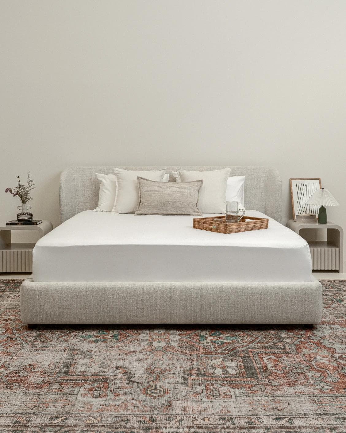 Livia Soft Off-White bed frame in off white, shown in a lifestyle front view as image 2