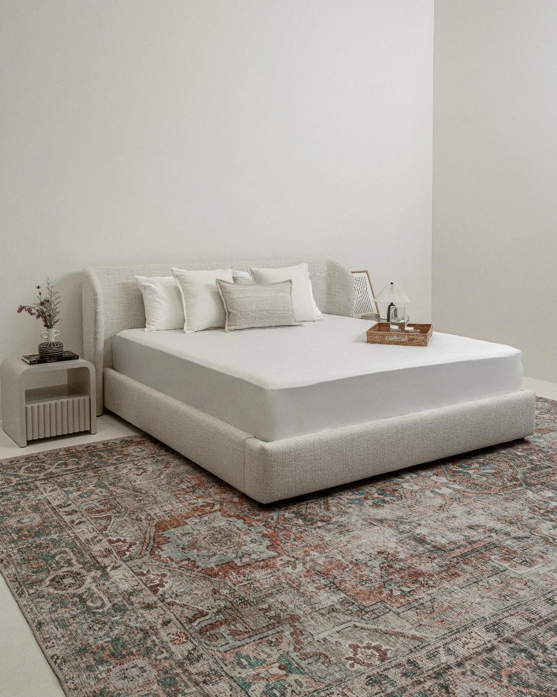 Livia Soft Off-White bed frame in off white, shown in a lifestyle left view as image 6