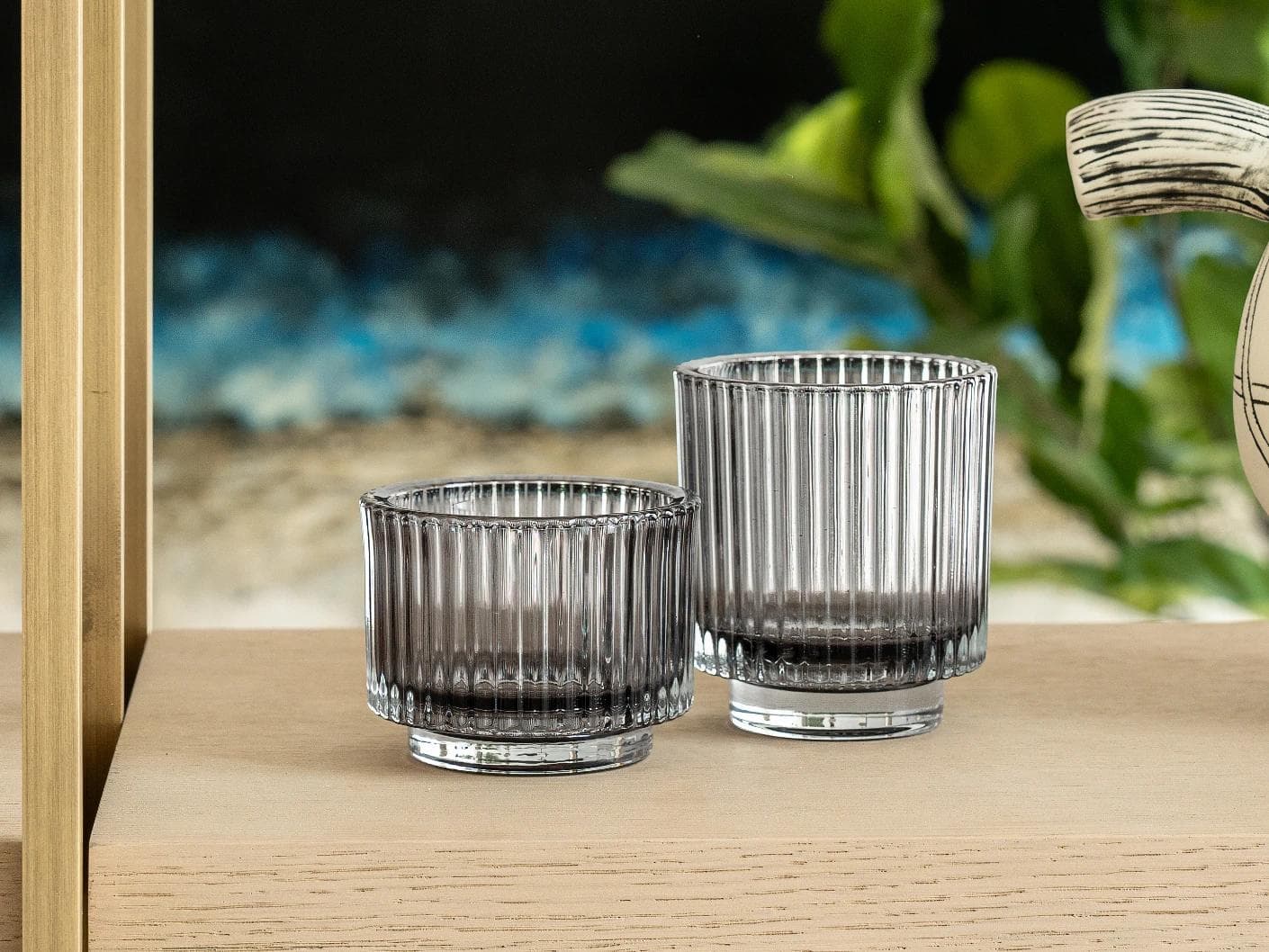 Loucille Storms candle holders in grey, shown in a lifestyle front view as image 4