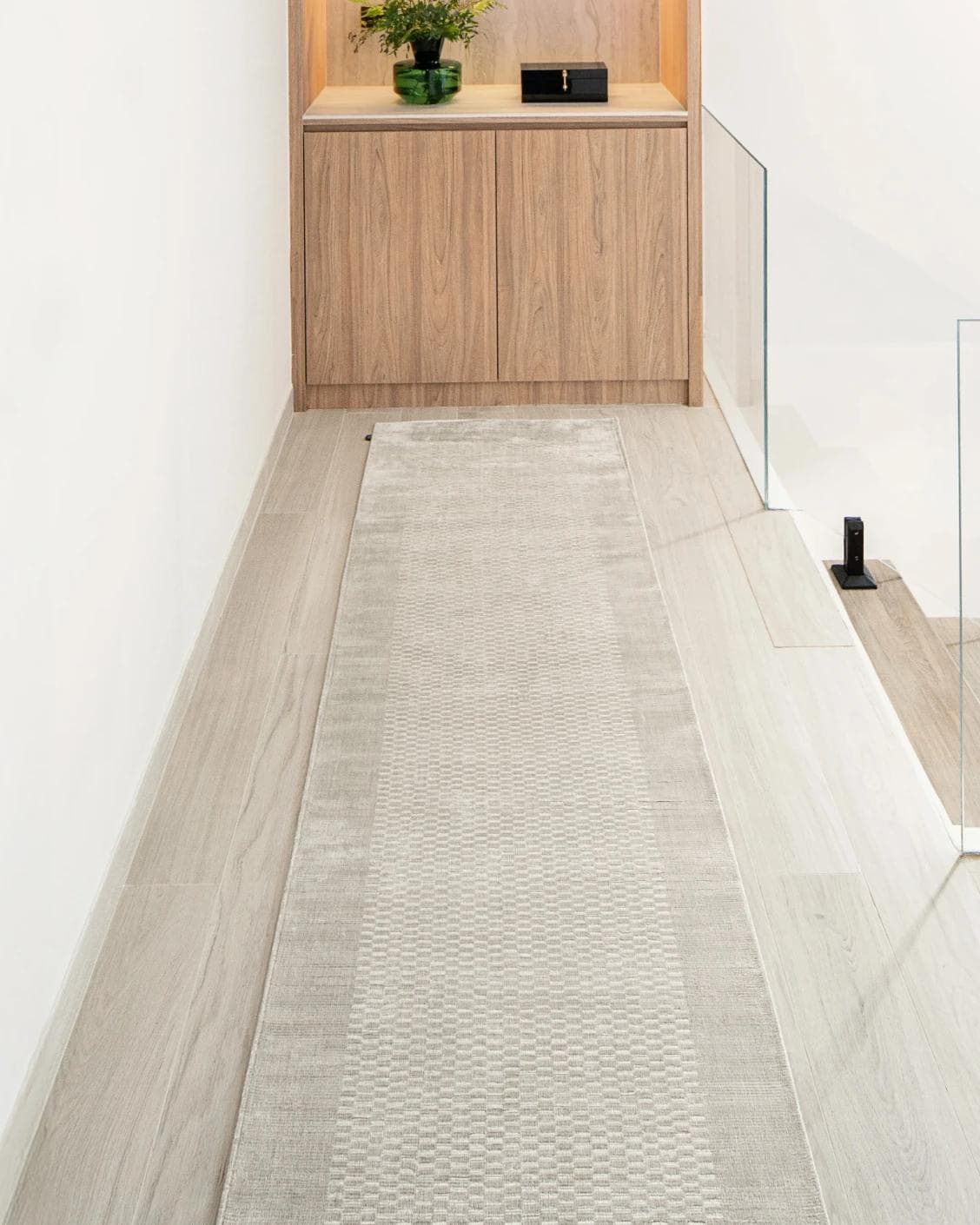 Luna Clay Runners carpet in beige, shown in a lifestyle front view