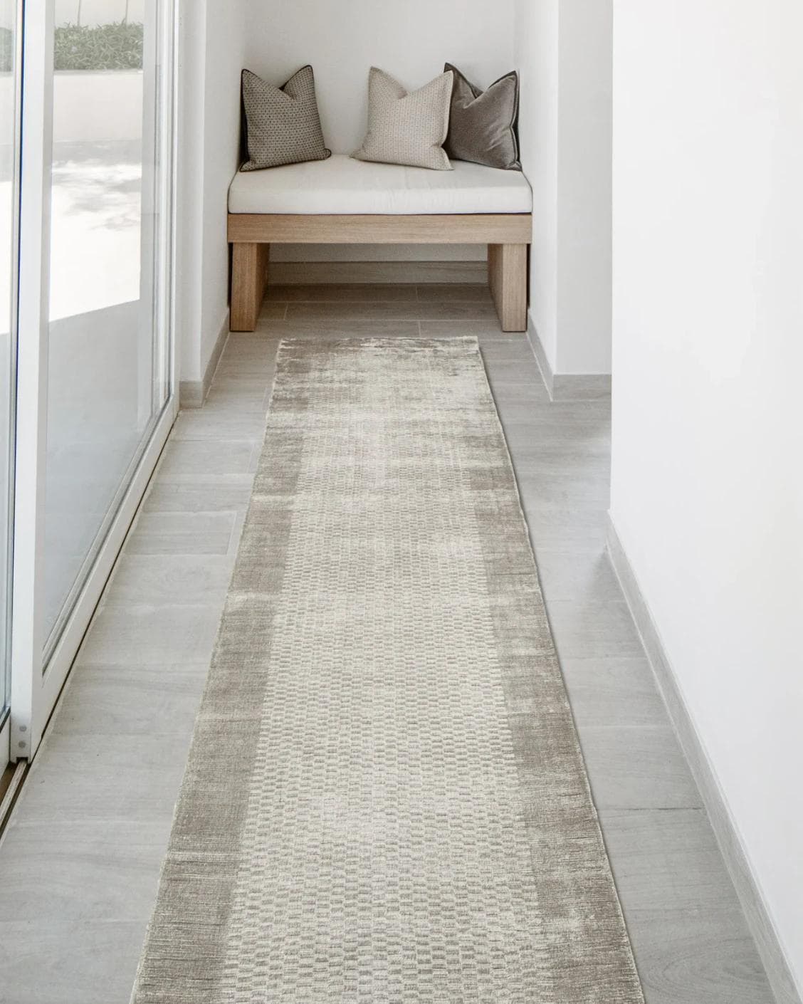 Luna Dune Runners carpet in taupe, brown and beige, shown in a lifestyle front view