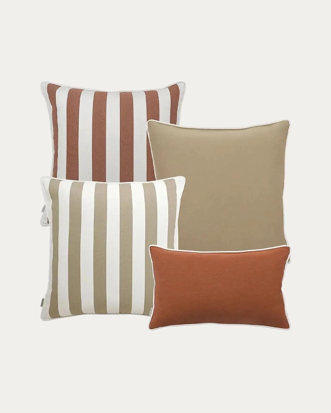 Manha Bundle outdoor bundles in rust and beige, shown in a product as image 1