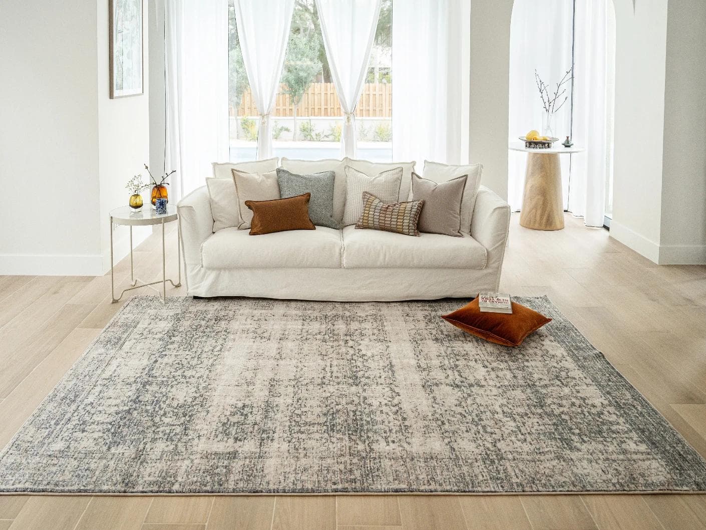 Marco Azure carpets in azure, cream, grey and beige, shown in a lifestyle front view as image 3