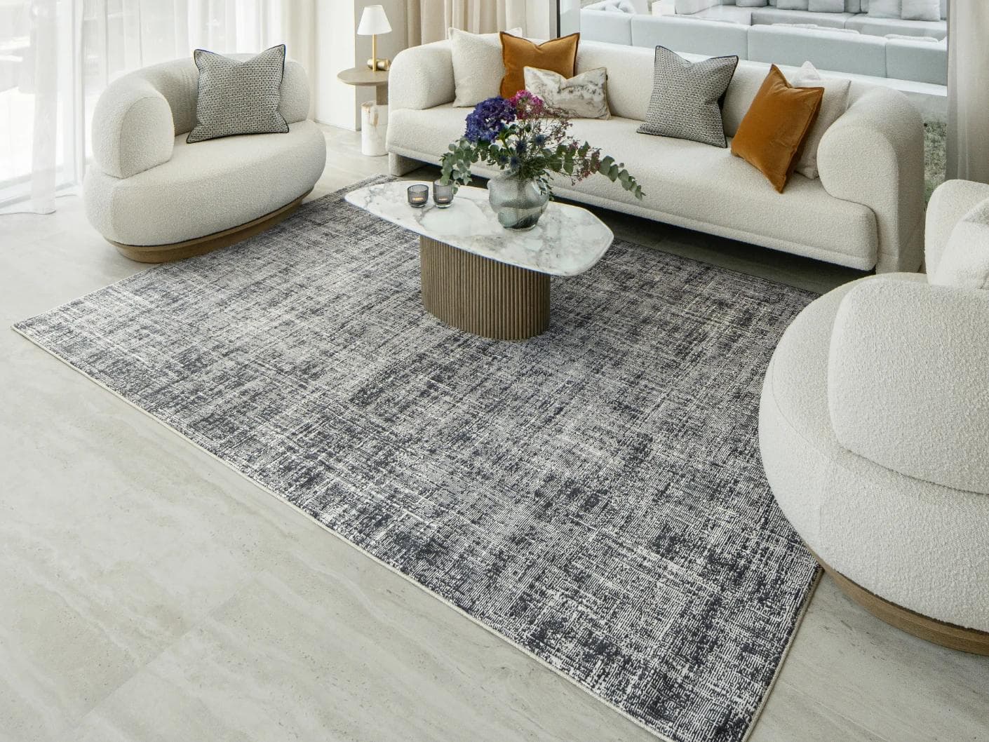 Marco Sky carpets in blue, shown in a lifestyle right view as image 3
