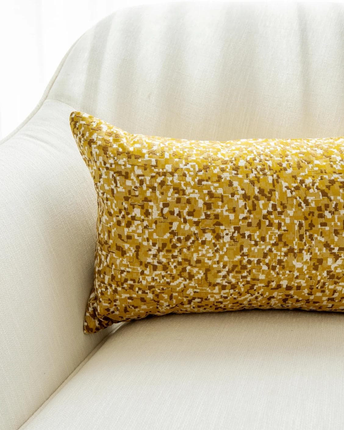 Marigold Klimt cushion in gold and yellow, shown in a lifestyle front view as image 6