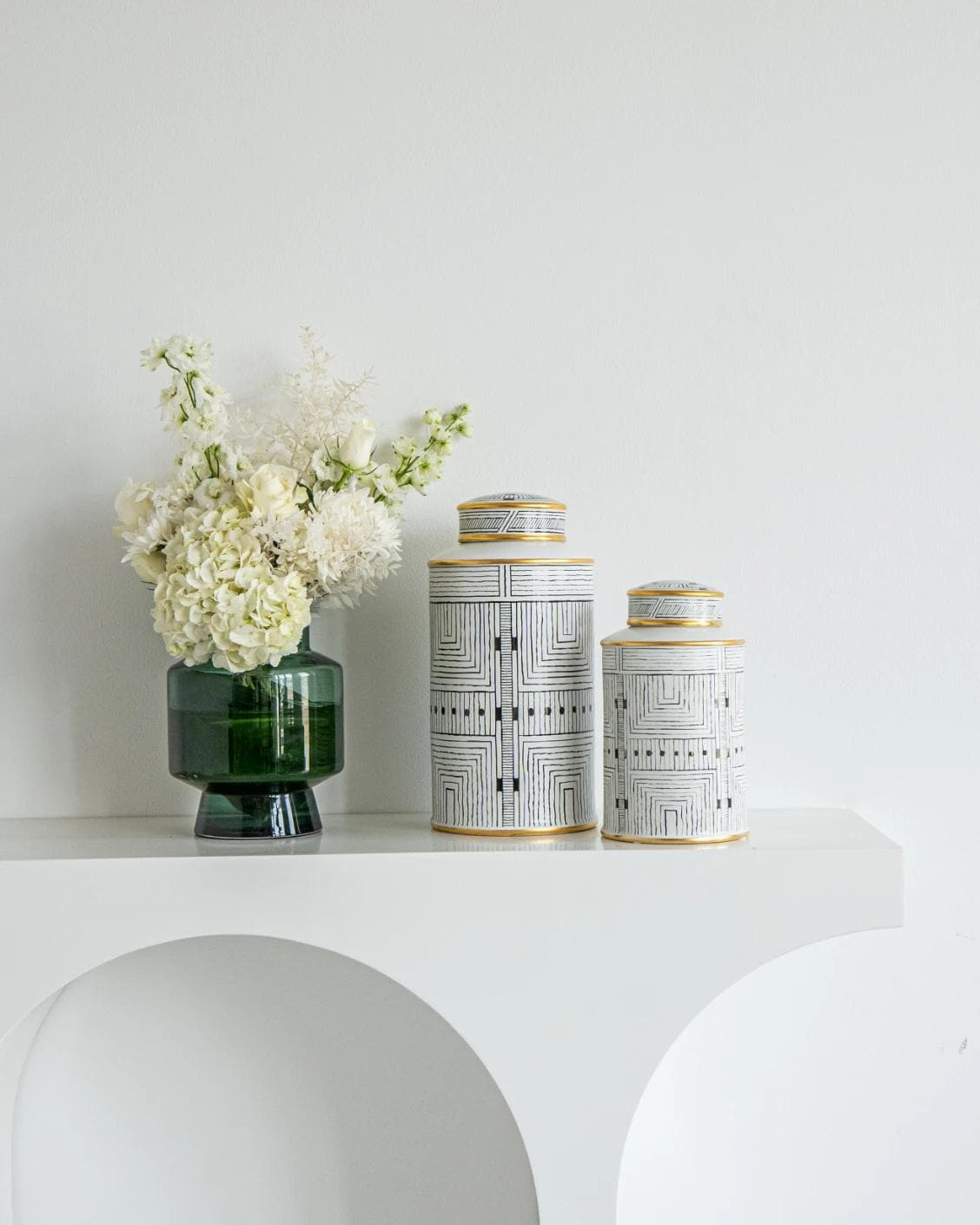 Maze Bundle canisters in black and white, shown in a lifestyle front view as image 6