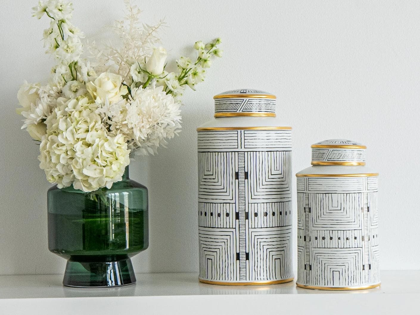 Maze Bundle canisters in black and white, shown in a lifestyle front view as image 6