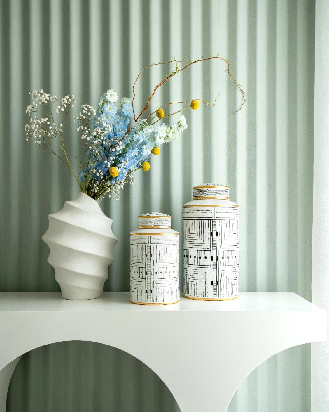 Maze Bundle canisters in black and white, shown in a lifestyle front view as image 7