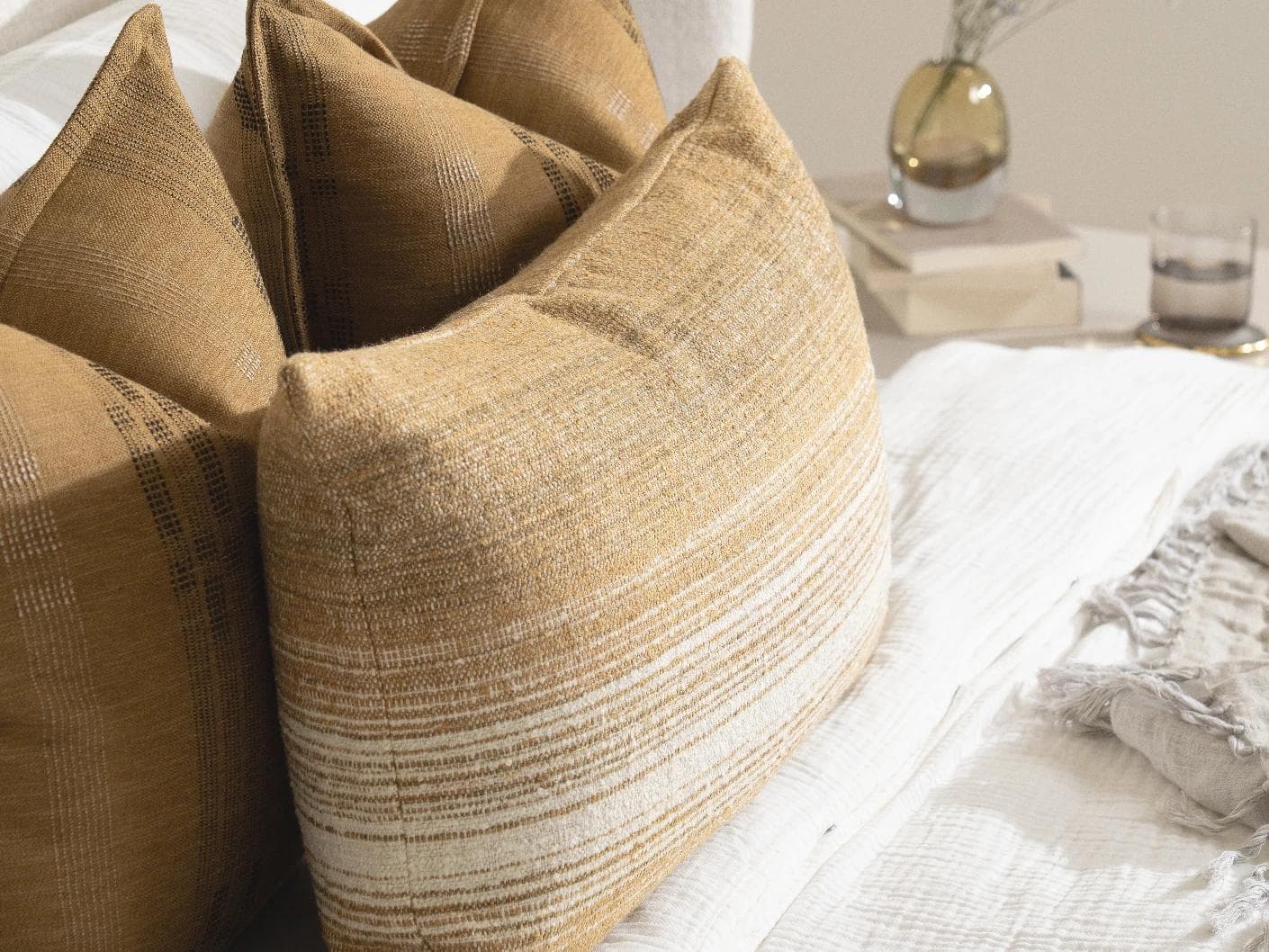 Mihi Bundle bundle - indoor in ochre and cream, shown in a lifestyle close-up left view as image 2