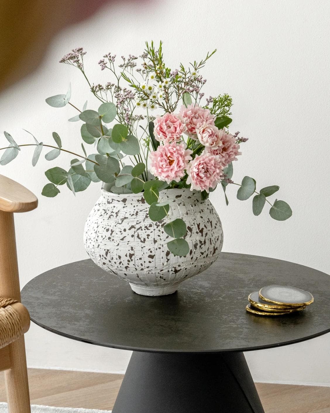 Miraflora Arneson vases in white and grey, shown in a lifestyle front view as image 7