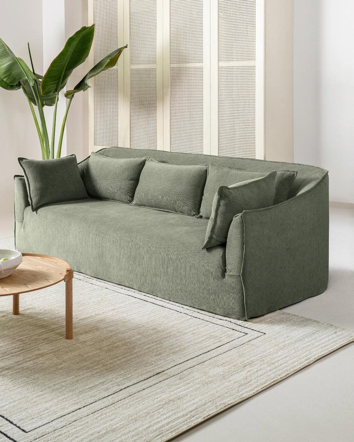 Miro Olive Grey sofa in olive grey, shown in a lifestyle right view as image 4