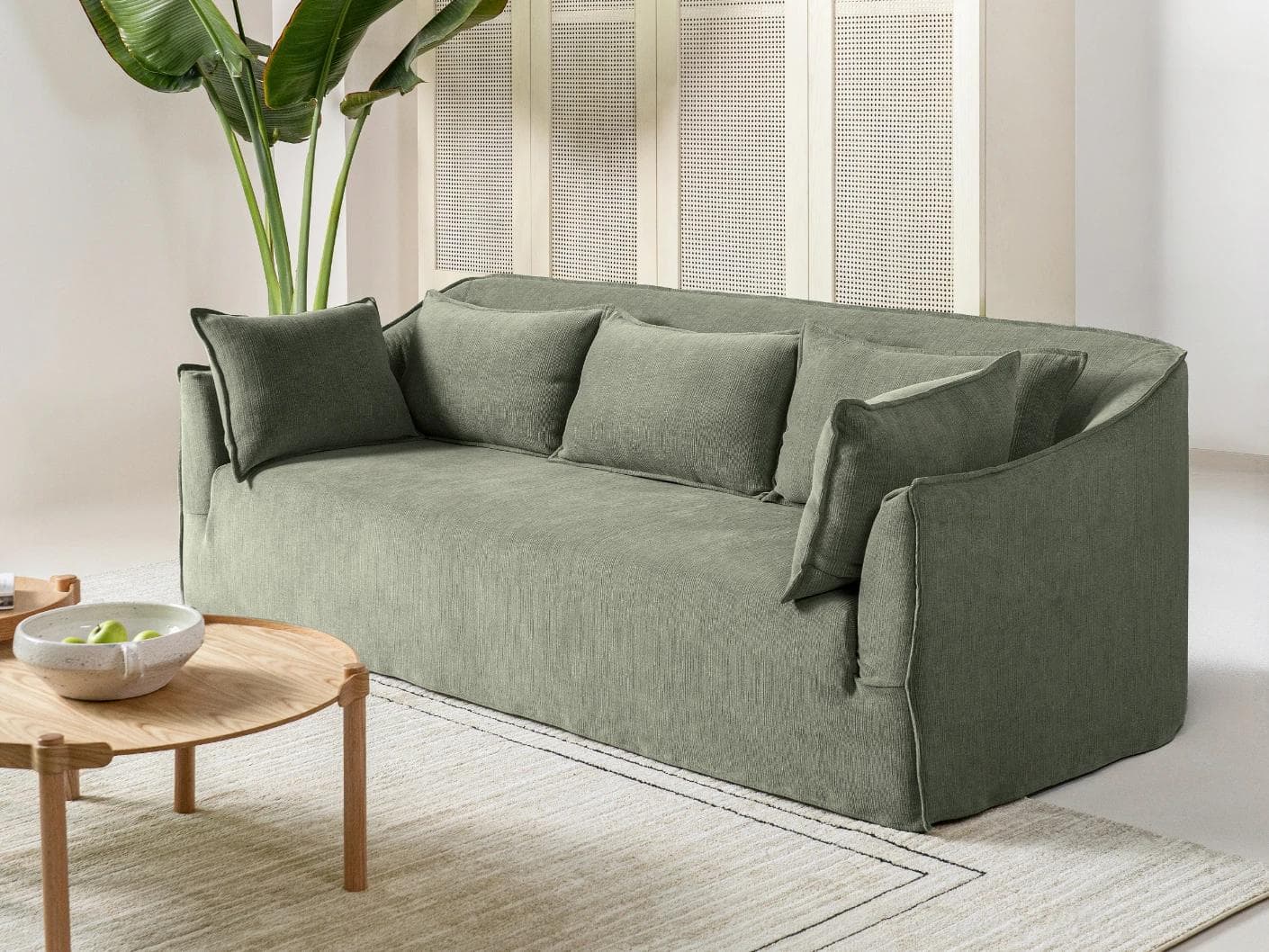Miro Olive Grey sofa in olive grey, shown in a lifestyle right view as image 4