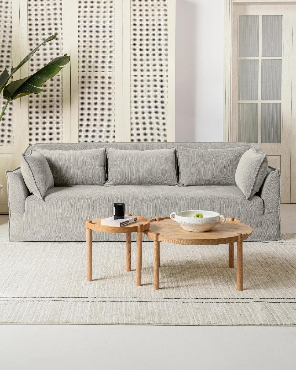 Miro Warm Stone sofa in warm stone, shown in a lifestyle front view as image 2