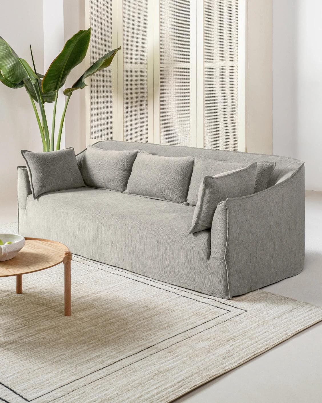 Miro Warm Stone sofa in warm stone, shown in a lifestyle right view as image 5