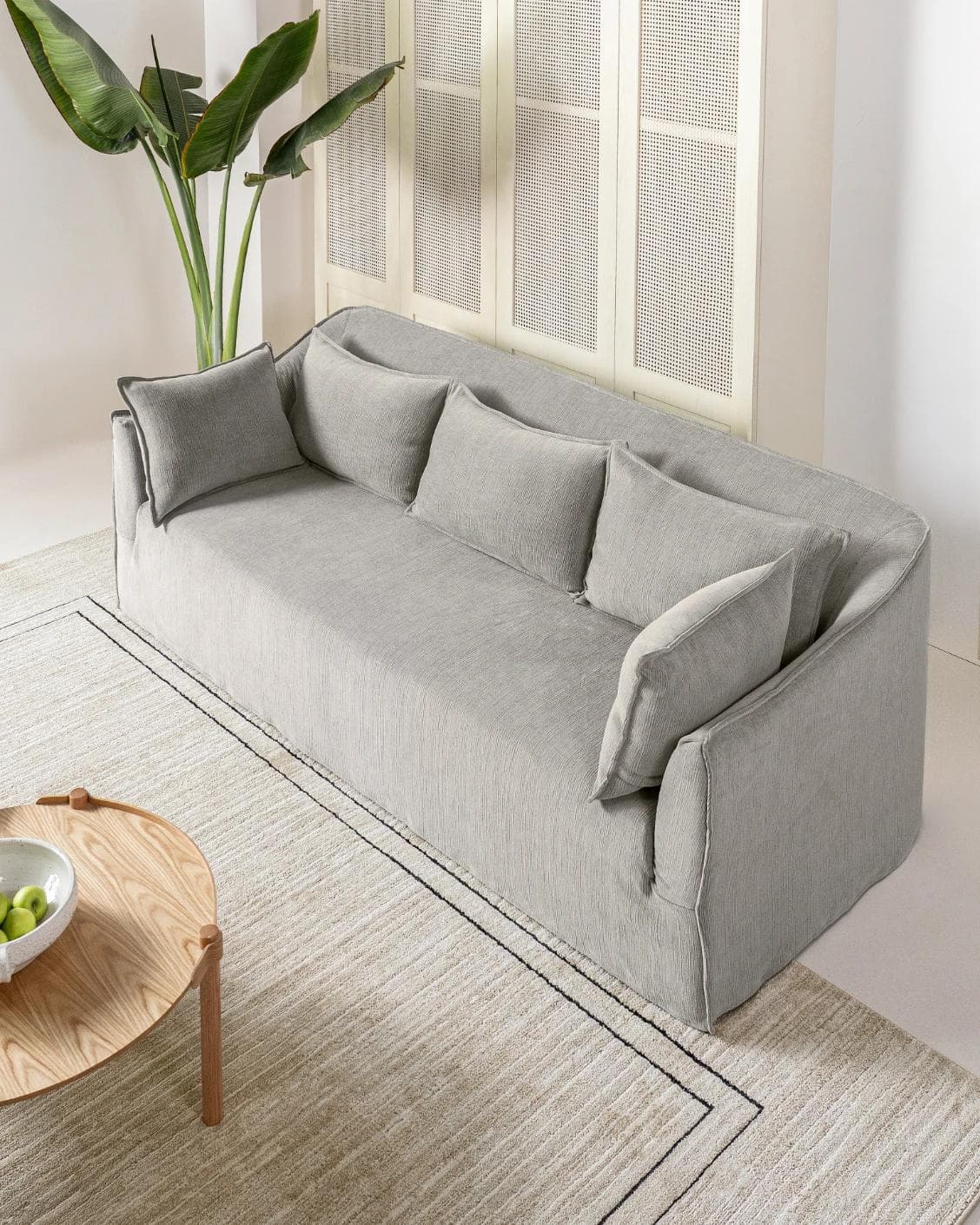 Miro Warm Stone sofa in warm stone, shown in a lifestyle top view as image 7