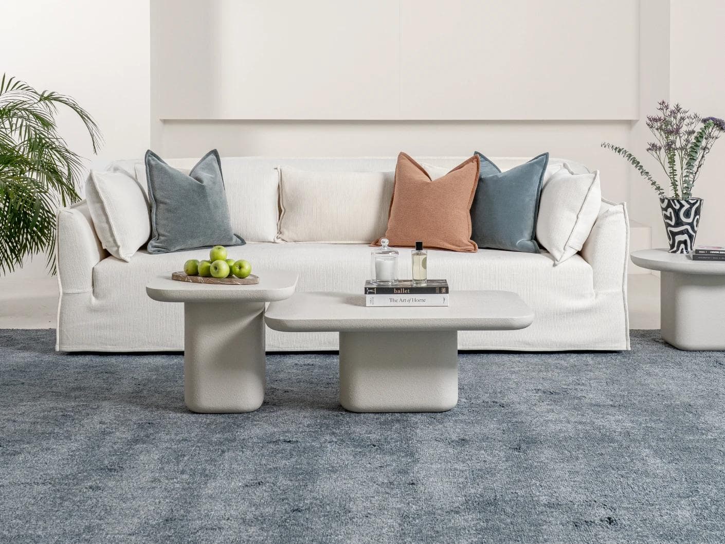 Modena Set Of 3 coffee table in soft ivory and stone, shown in a lifestyle front view as image 2