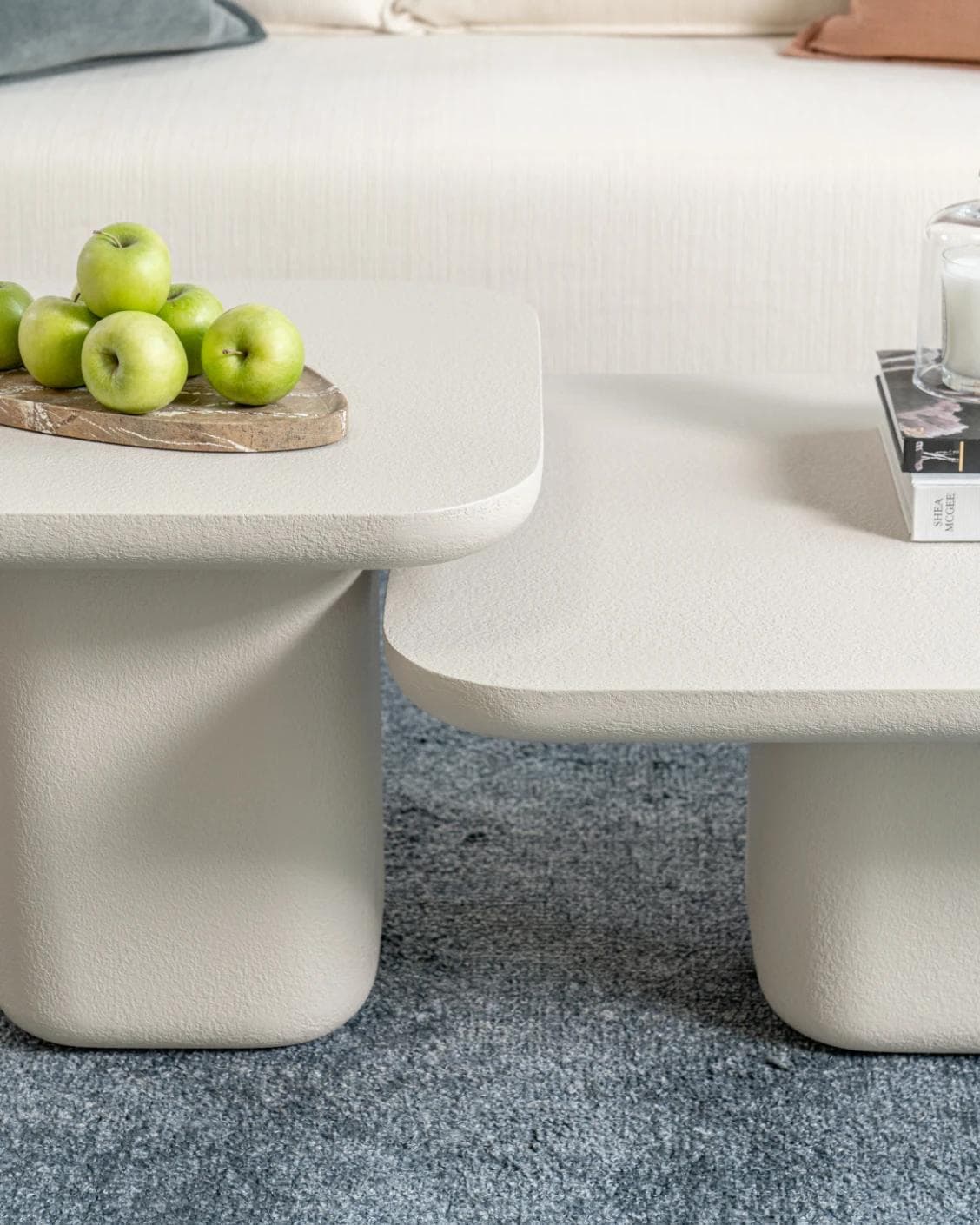 Modena Set Of 3 coffee table in soft ivory and stone, shown in a lifestyle top view as image 7