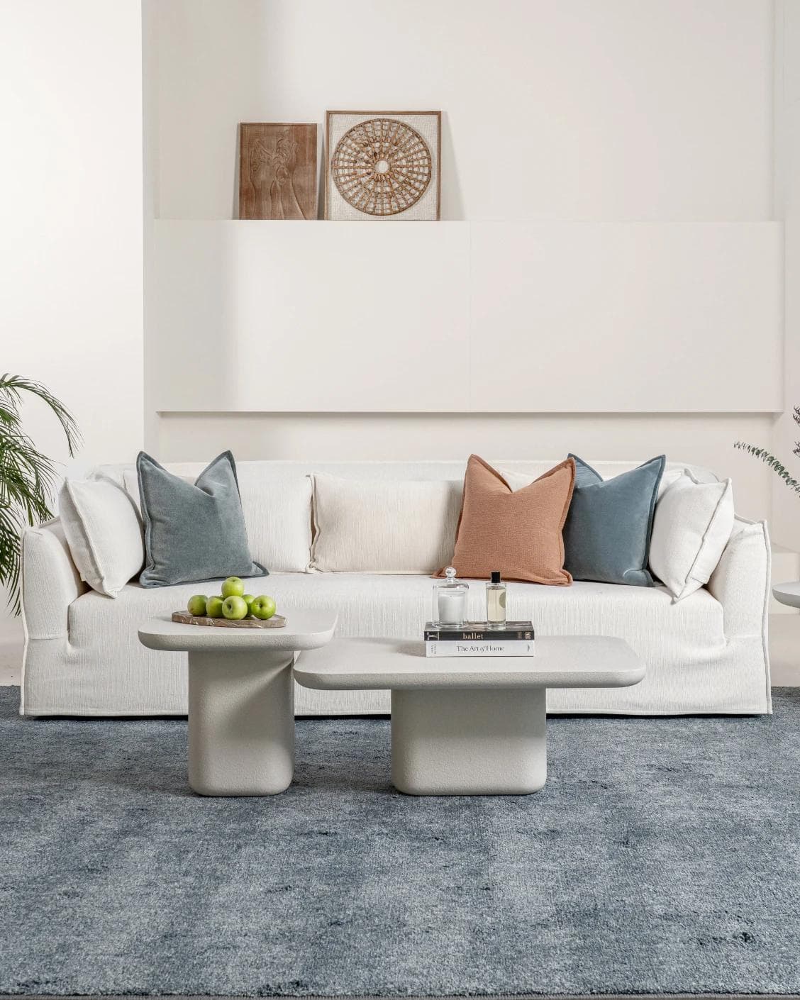 Modena Set Of 2 coffee table in soft ivory and stone, shown in a lifestyle front view as image 2