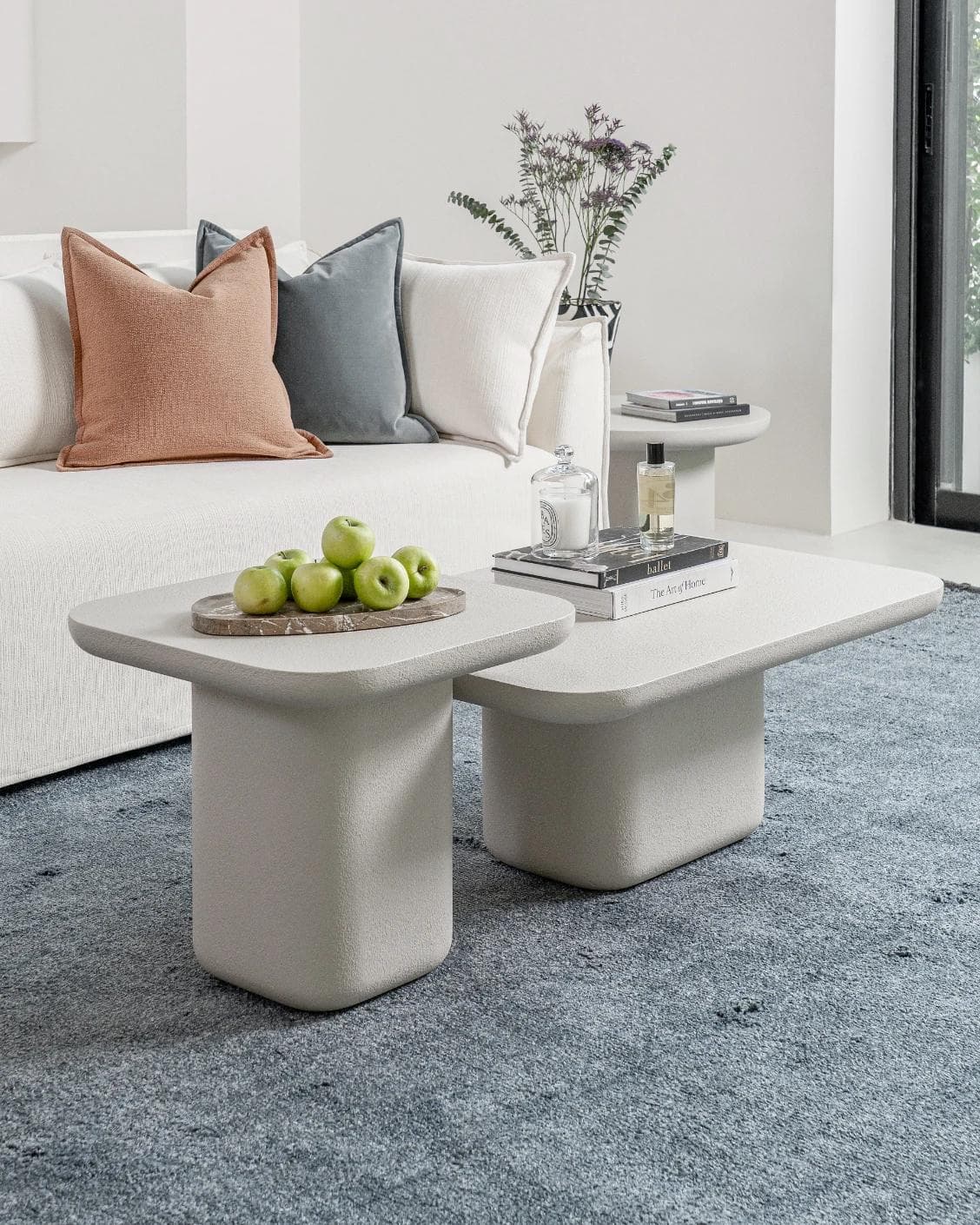 Modena Set Of 2 coffee table in soft ivory and stone, shown in a lifestyle left view as image 4