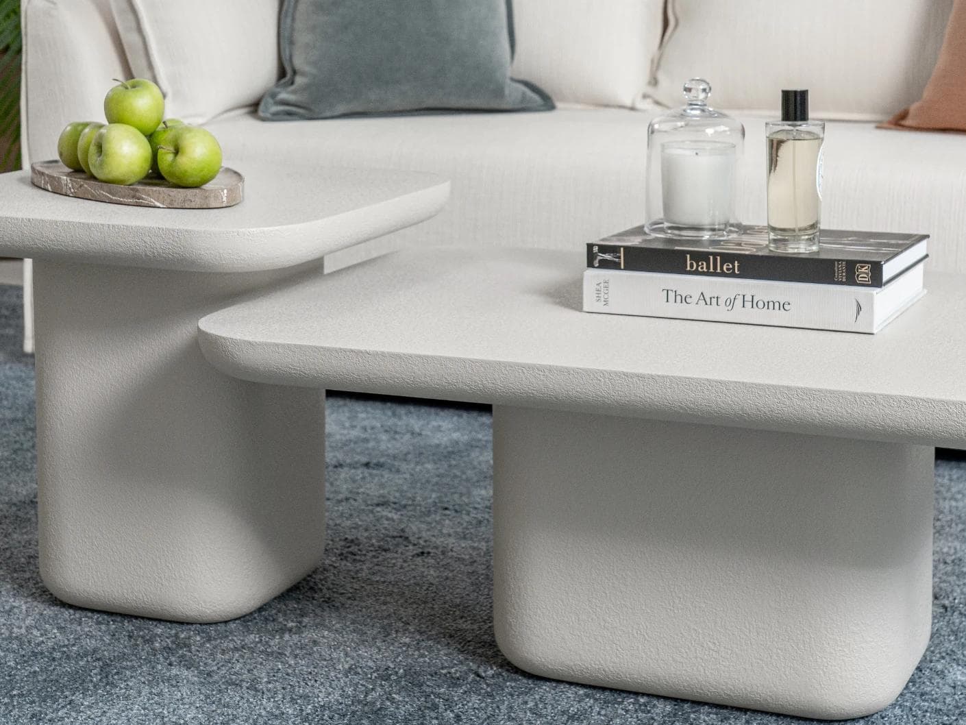 Modena Set Of 2 coffee table in soft ivory and stone, shown in a lifestyle right view as image 5