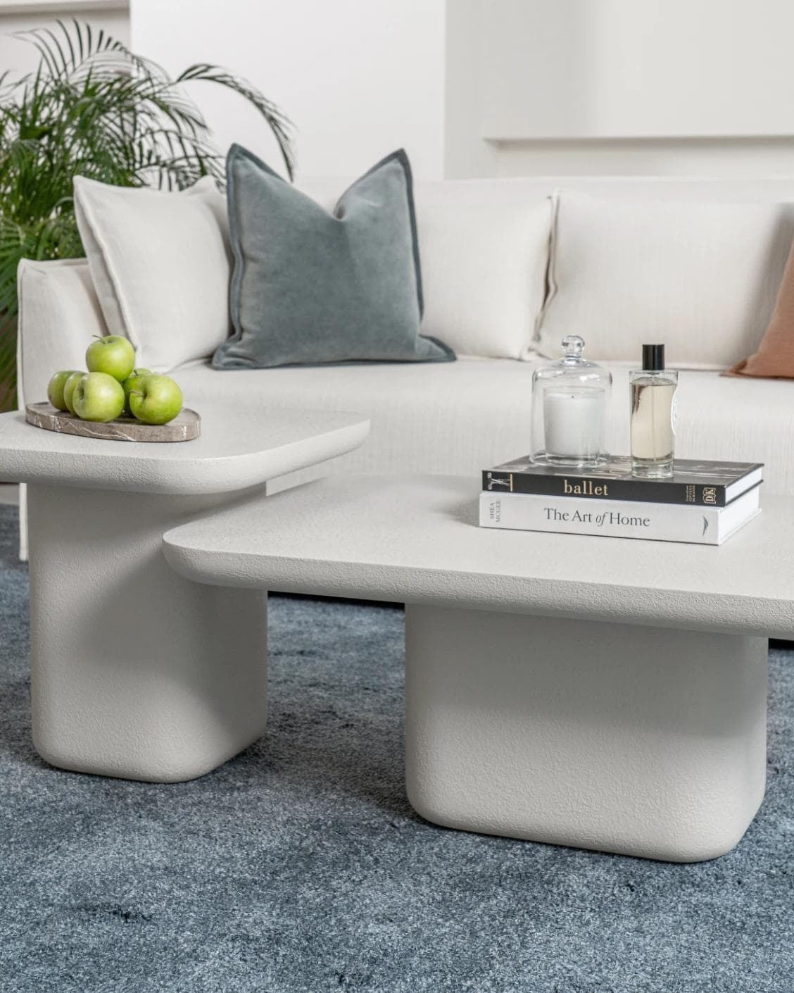 Modena Set Of 2 coffee table in soft ivory and stone, shown in a lifestyle right view as image 5