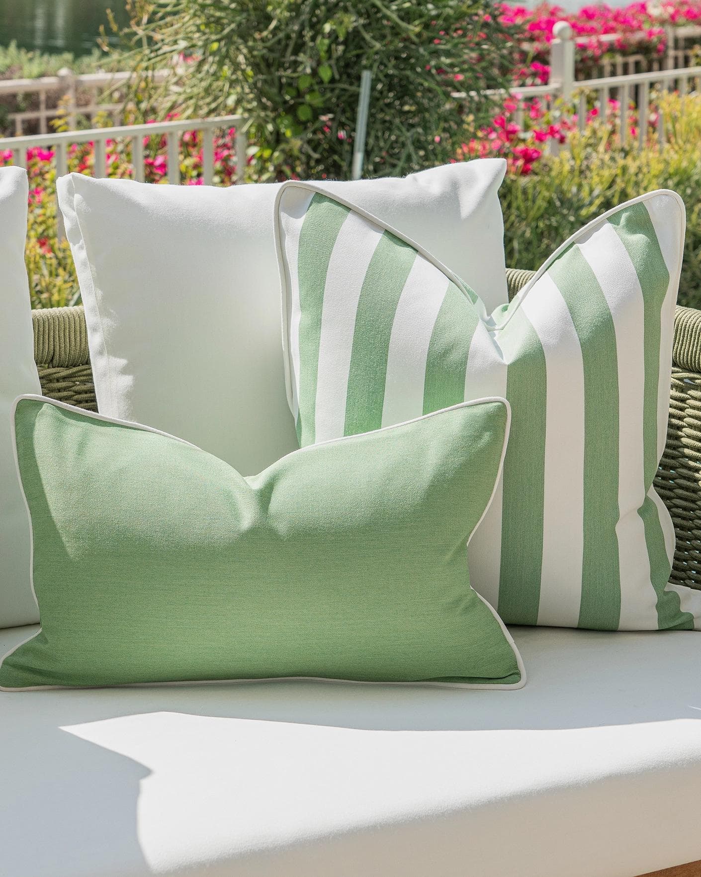 Mysha Bundle cushion in ivory and green, shown in a lifestyle left view as image 6