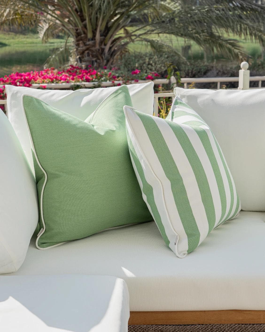 Nehal Bundle cushion in green, shown in a lifestyle front view as image 5
