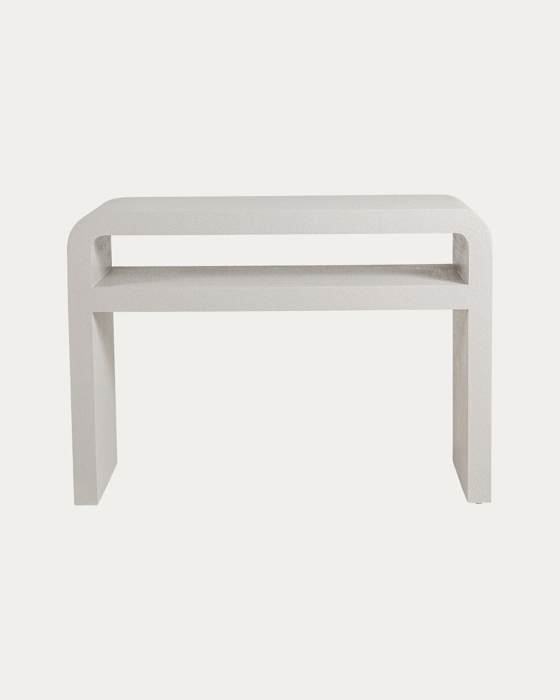 Orta console table in soft ivory and stone, shown in a product front view as image 1