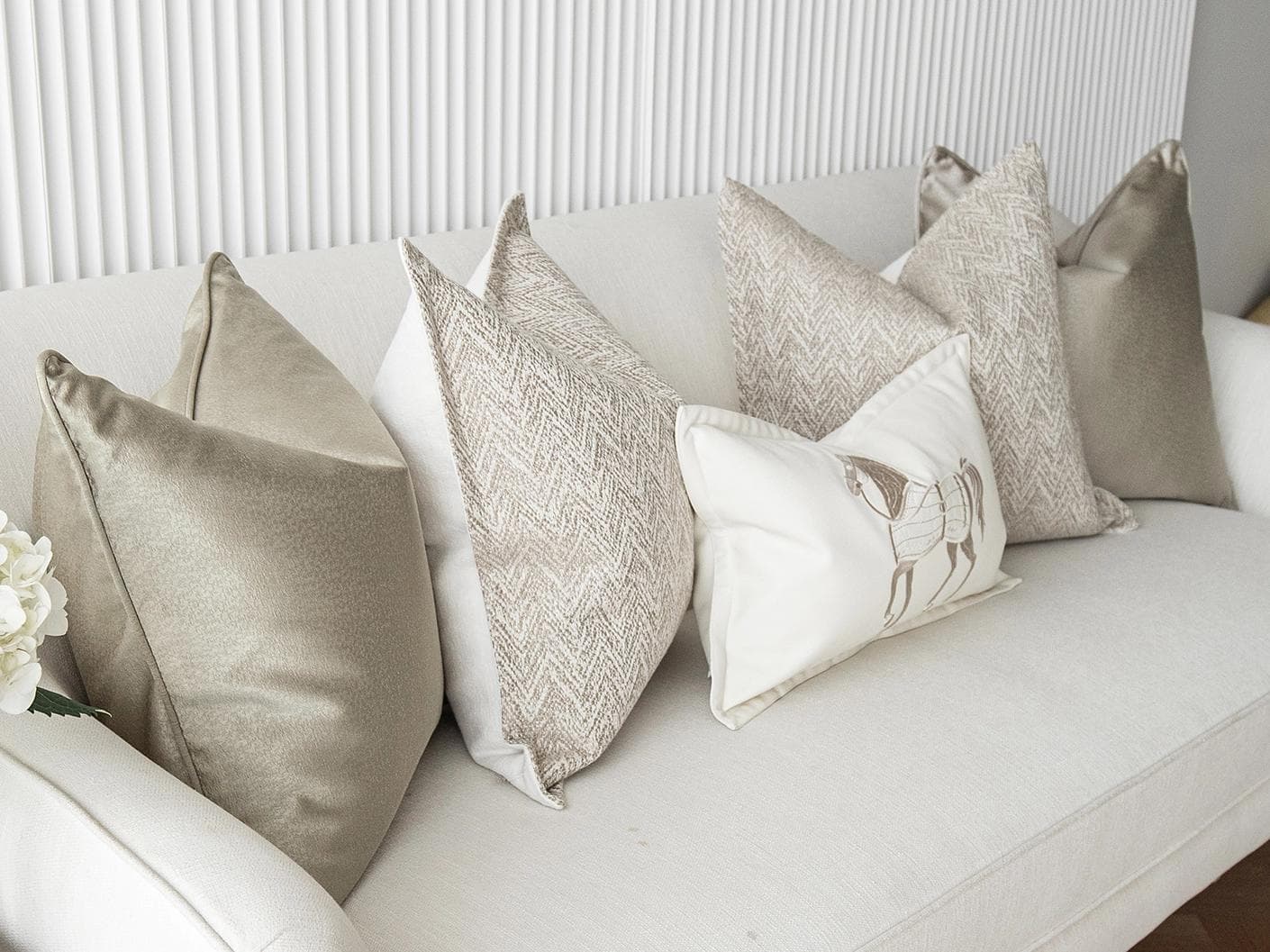 Sugar Bundle bundle - indoor in gold, beige and white, shown in a lifestyle left view as image 3